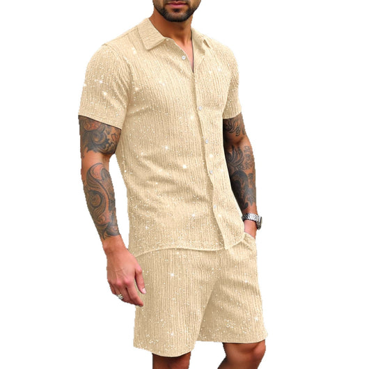 Conjunto de Camisa Brillante y Pantalón Corto para Hombre - Image 5