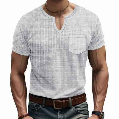Camiseta Hombre Bambú Lino Artificial Suelta Transpirable Cuello V Manga Corta - Image 15