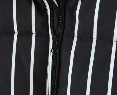 Abrigo de Algodón Negro con Rayas y Capucha para Mujer - Image 21