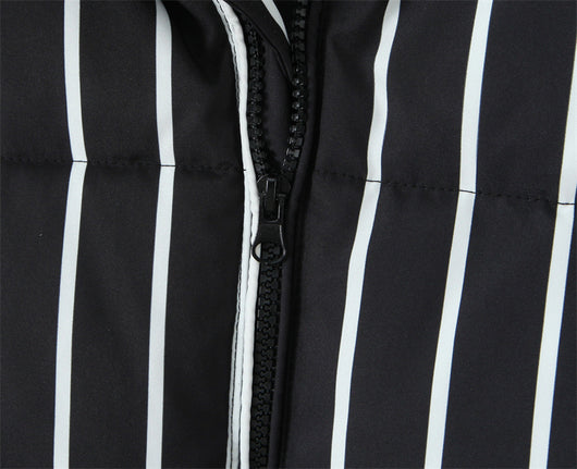 Abrigo de Algodón Negro con Rayas y Capucha para Mujer - Image 21