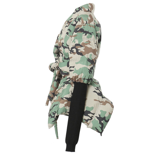 Chaqueta de Algodón Ajustada con Costuras de Camuflaje y Puños Tejidos - Image 2