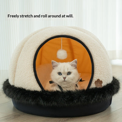 Cama Semicubierta para Gatos con Lana de Cordero - Calidez Invernal - Image 4