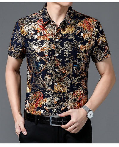 Camisa Estampada de Manga Corta para Hombre Adulto - Tela Fresca Elástica - Image 42