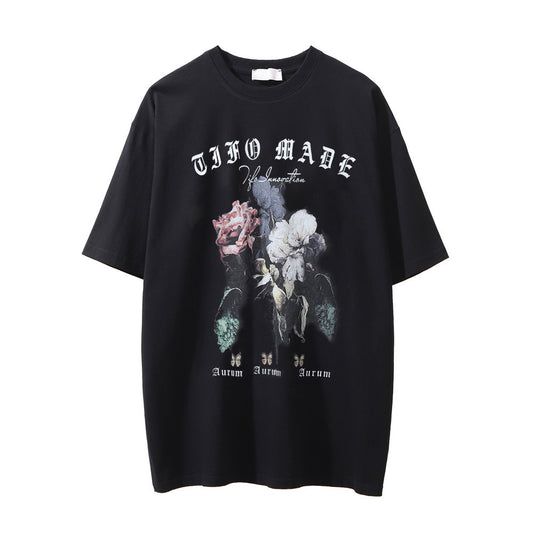 Camiseta Estampado Floral Desgastada para Hombre