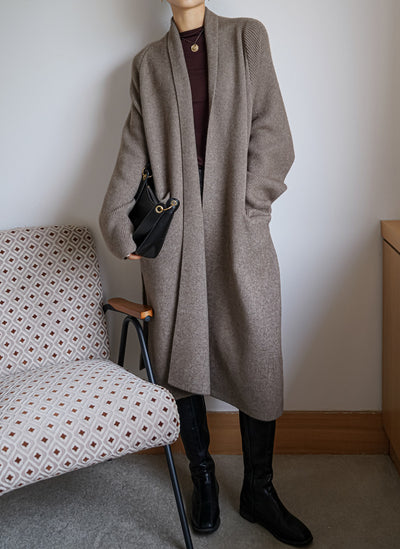 Cardigan Largo de Alpaca Grueso con Cinturón - Suéter Tejido Holgado para Mujer - Image 19