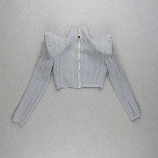 Blusa Jacquard Manga Larga con Cintura Ajustada