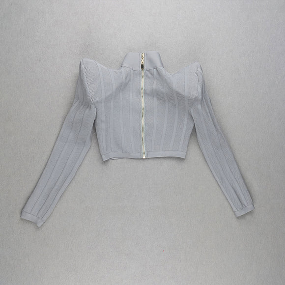 Blusa Jacquard Manga Larga con Cintura Ajustada