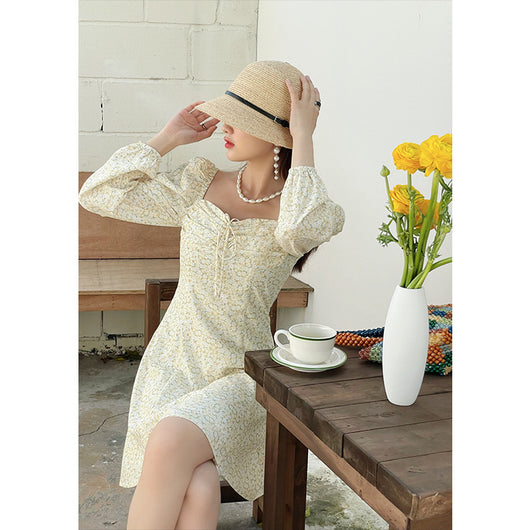 Vestido Floral con Cuello Cuadrado Francés y Cintura Ajustada - Image 21