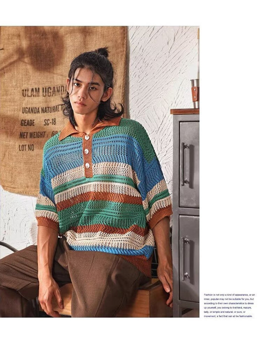 Playera Retro de Punto con Cuello Solapa y Detalles Calados - Image 11