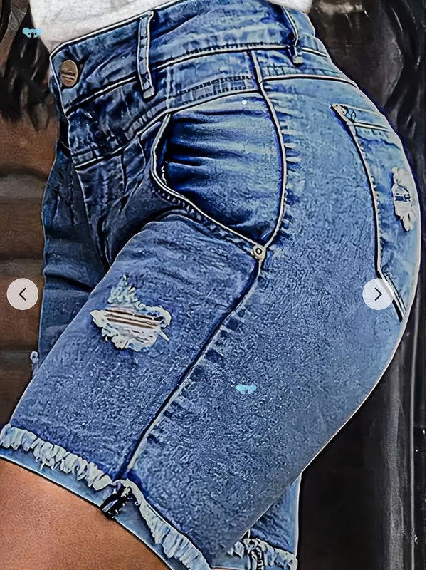 Shorts de Mezclilla Rotos Talla Grande con Máximo Estiramiento