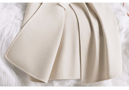 Abrigo de Lana Blanco Crema Ajustado Temperamento Otoño Invierno Mujer - Image 12