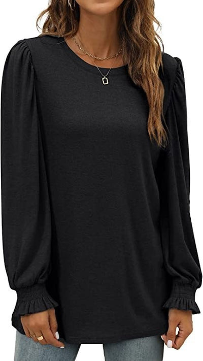 Blusa Elegante con Cuello Redondo y Mangas Abullonadas para Mujer - Image 19