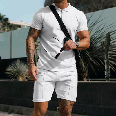 Conjunto Casual de Verano para Hombre: Camiseta Waffle y Shorts Sueltos - Image 5