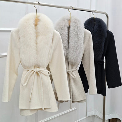Abrigo Reversible de Cashmere y Piel de Zorro Midi para Invierno