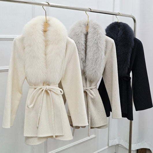 Abrigo Reversible de Cashmere y Piel de Zorro Midi para Invierno