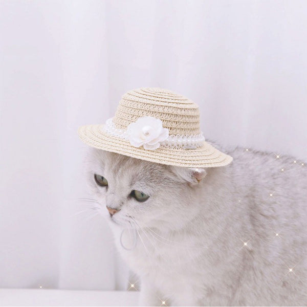 Gorro Ajustable con Lazo para Mascotas - Perros y Gatos Verano Primavera