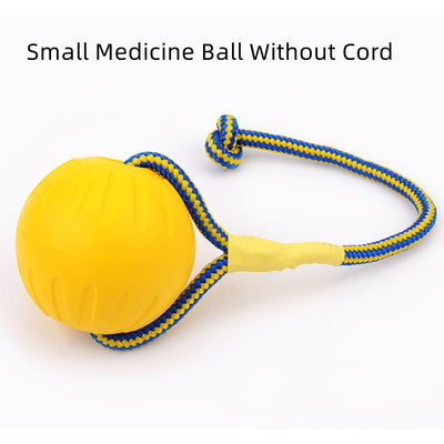 Yellow EVA pet training ball with a blue and yellow braided rope, suitable for dog play and training. - Image 9