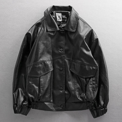 Chaqueta de Cuero Biker Oversized Estilo Urbano Europeo y Americano - Image 6