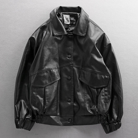 Chaqueta de Cuero Biker Oversized Estilo Urbano Europeo y Americano - Image 6