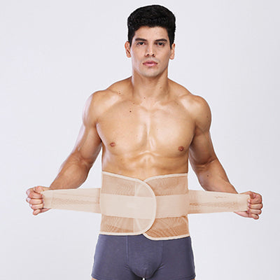 Man wearing a black breathable mesh body shaper slimming belt with adjustable hook-and-loop fasteners. - Image 10