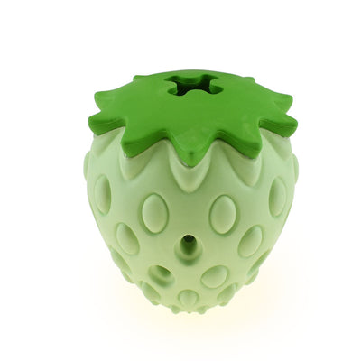 Light green strawberry-shaped pet chew toy with a darker green top, designed to dispense treats for dogs and cats. - Image 5