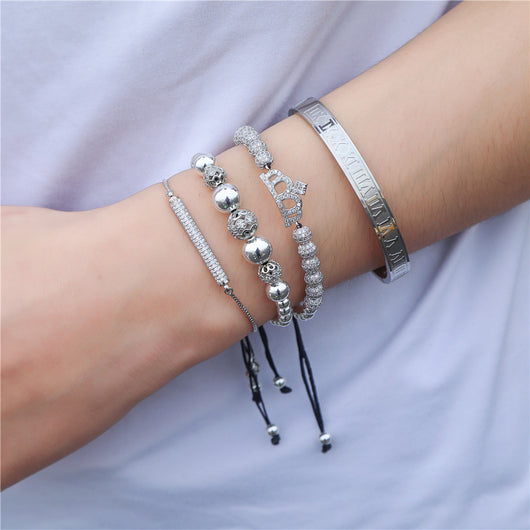 Pulsera Tejida Ajustable Crown Diamond Ball para Hombre - Image 10