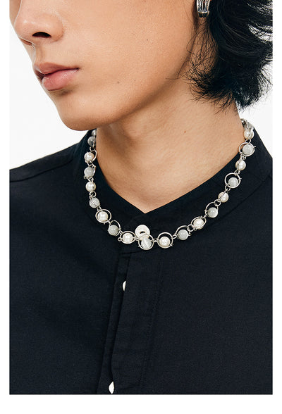 Collar de Perlas Estructura Saturno Ópalo Brillante - Image 6