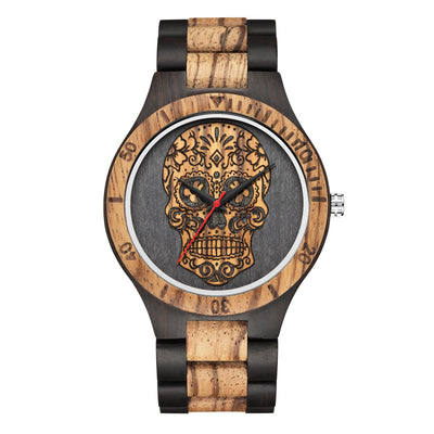 Reloj de Madera Calavera con Movimiento de Cuarzo y Doble Color - Image 13