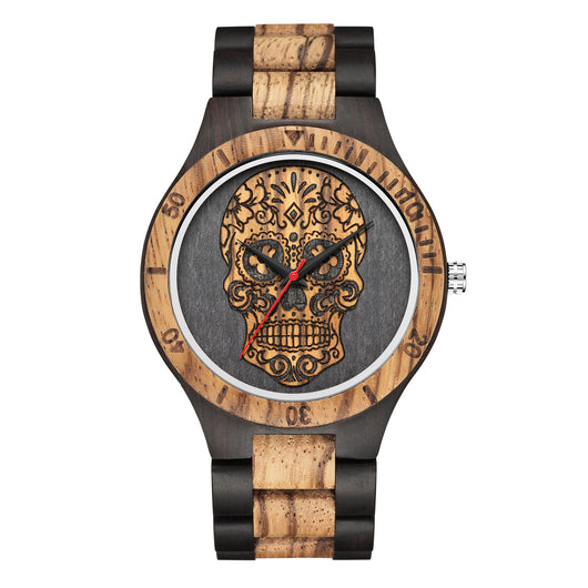 Reloj de Madera Calavera con Movimiento de Cuarzo y Doble Color - Image 13