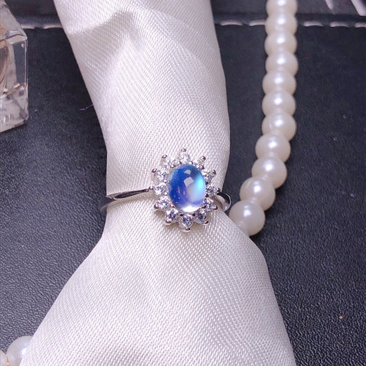 Anillo de Piedra de Luna Azul Natural en Plata 925