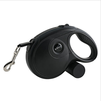 Blue and grey retractable dog leash with a black waste bag dispenser and a silver metal clip. - Image 18