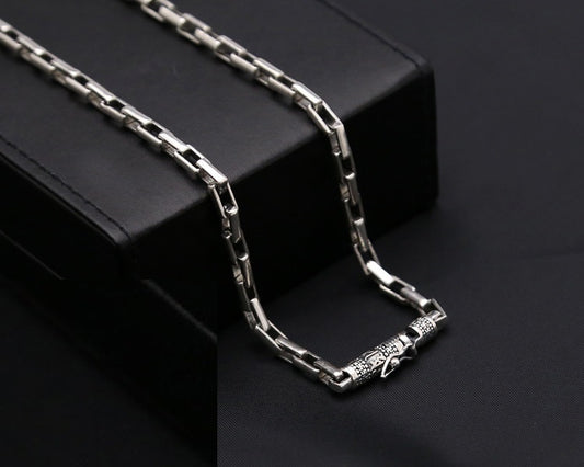 Collar Cadena Gruesa Plata Thai S925 Vintage para Hombre - Anillo Retenedor Mineral - Image 2