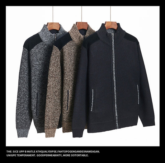 Cardigan Tejido Cálido para Hombre con Cuello Solapa y Diseño de Retazos - Image 9