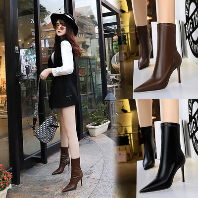 Botas Cortas de Tacón Alto Puntiagudo para Mujer - Diseño Sexy Nocturno - Image 3