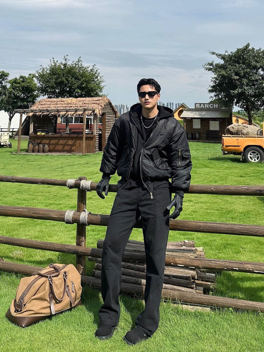 Chaqueta de Vuelo Acolchada Negra con Capucha - Diseño Dos Piezas - Image 19