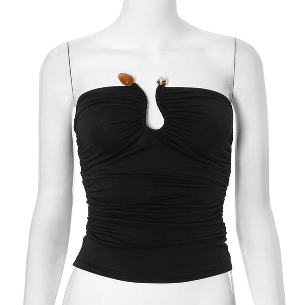 Blusa Escotada sin Espalda con Pliegues y Detalles en Ágata - Image 6