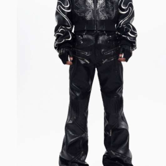 Pantalones de Cuero para Hombre con Diseño de Cierre - Otoño - Image 11