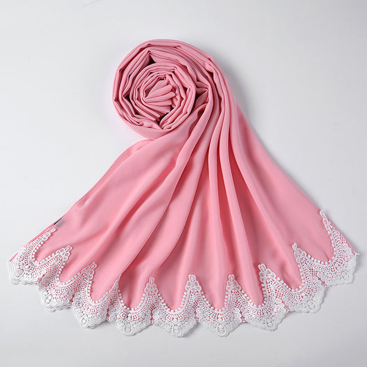 Pañuelo de Gasa Perla con Encaje Malayo - Diseño Cosido a Mano - Image 68