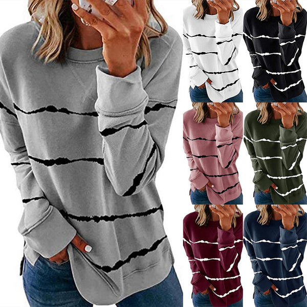 Sudadera Suelta de Cuello Redondo con Rayas Tie Dye para Mujer
