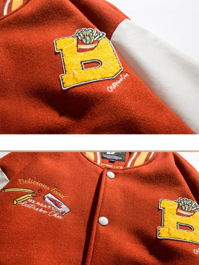 Chaqueta de Béisbol Holgada Unisex con Bordado de Papas Fritas - Image 15