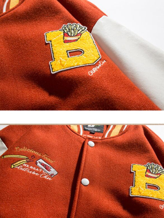 Chaqueta de Béisbol Holgada Unisex con Bordado de Papas Fritas - Image 15