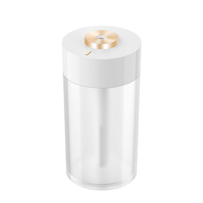 White and clear cylindrical car air humidifier with a gold top accent, designed for in-car air hydration. - Image 10