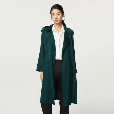 Abrigo Trench de Seda Doble Largo para Mujer - Image 11