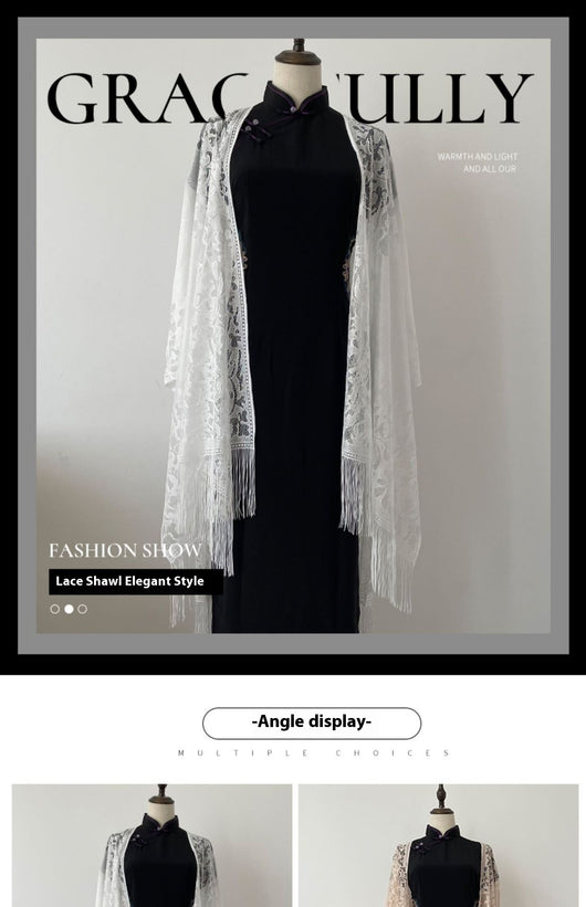 Chal Ligero de Encaje con Flecos para Mujer - Perfecto para Verano - Image 10