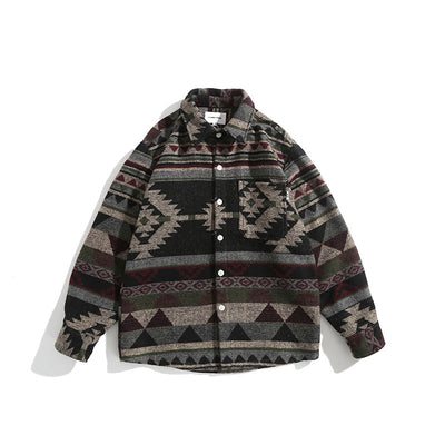 Camisa Étnica de Lana Retro Oversized Manga Larga - Image 18