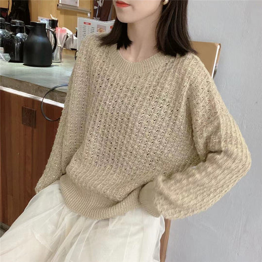Suéter Mohair con Lentejuelas Brillantes y Cuello Redondo para Mujer - Image 13