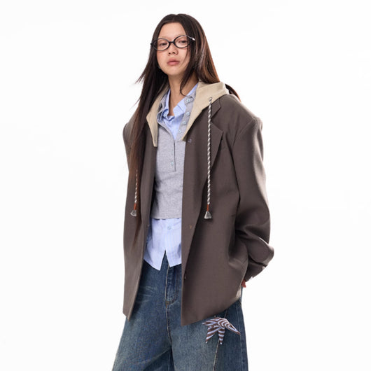 Blazer Boyfriend con Capucha y Patchwork para Mujer - Image 11