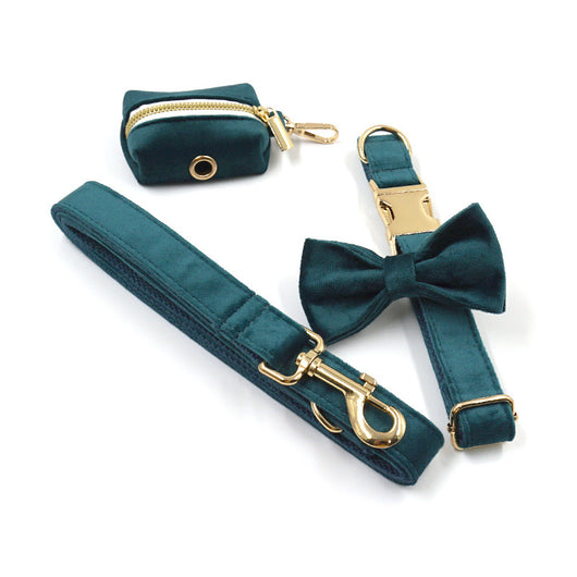 Collar y Correa para Mascotas Terciopelo Verde Esmeralda con Herrajes Dorados - Image 16