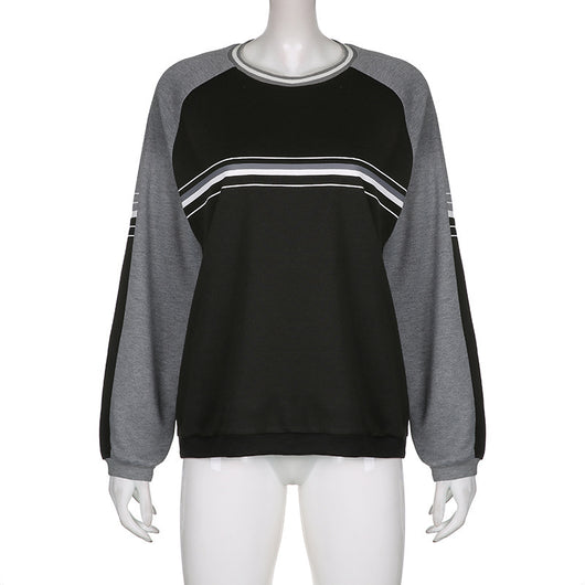 Blusa Suéter Patchwork Manga Larga Cuello Redondo Oversize para Mujer - Image 6