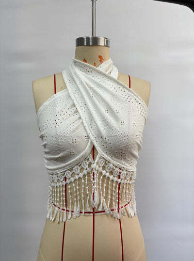 Top Tubo de Encaje con Flecos - Camisola Escotada para Capas - Image 9